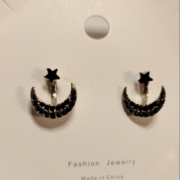 MOON & Star Design Rhinestone Stud Earrings - Picture 1 of 4